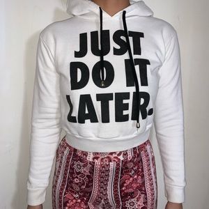 No Brand Just Do It Later Cropped White and Black Hoodie size small